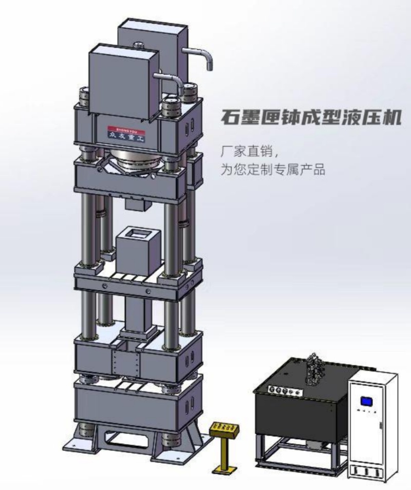 315吨碳素坩埚热压液压机 耐火材料成型压力机 四梁四柱粉末成型液压机 匣钵3D图